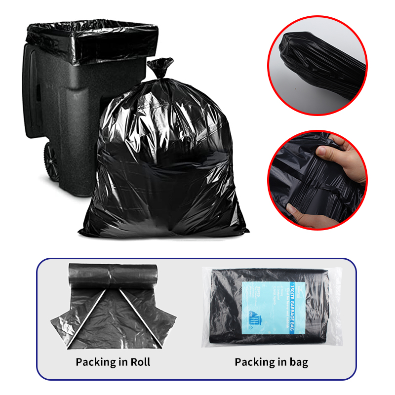 Factory Price Trash Bag Roll 27L-240L Extra Thick Heavy Duty Balck Garbage Bag Bin Liner